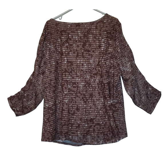 Multiples Tunic Top COPPER BROWN Ruched Sleeves Embellished Part Sheer PLUS 2X - Picture 8 of 16